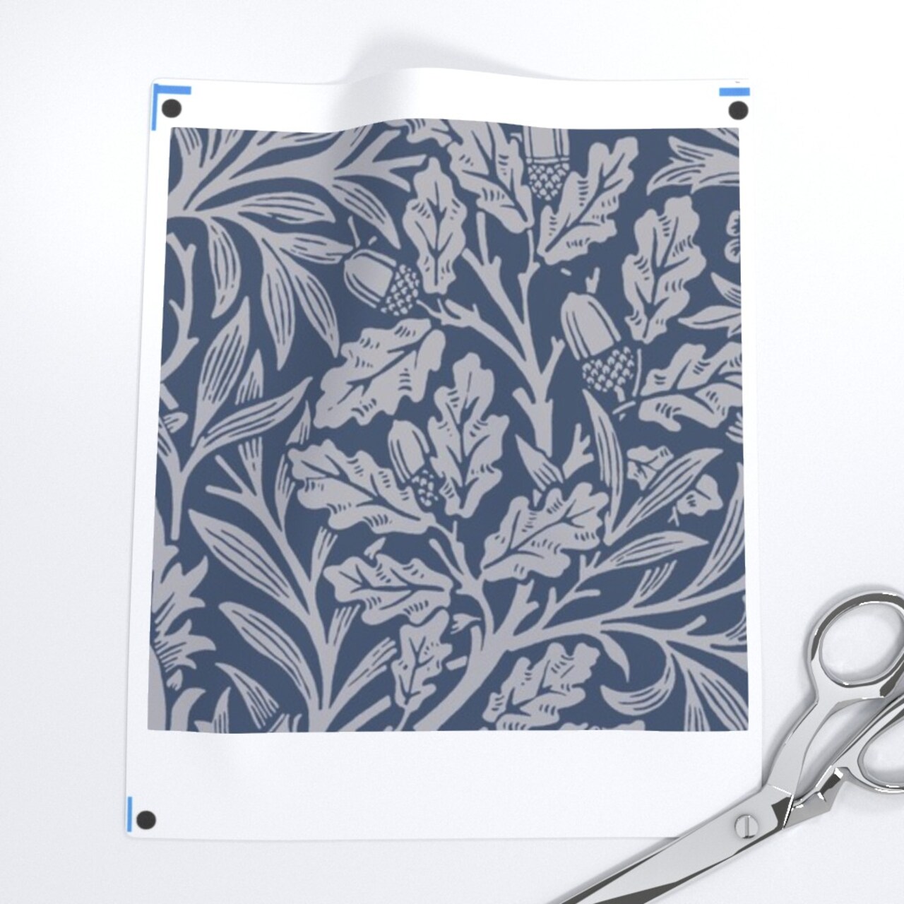 Blue Victorian Art Nouveau Dark Slate Blue Acorn William Morris Oak Tree Historic Arts And Crafts Custom Printed Fabric by Spoonflower Various Fabrics by the Yard or Fat Quarter